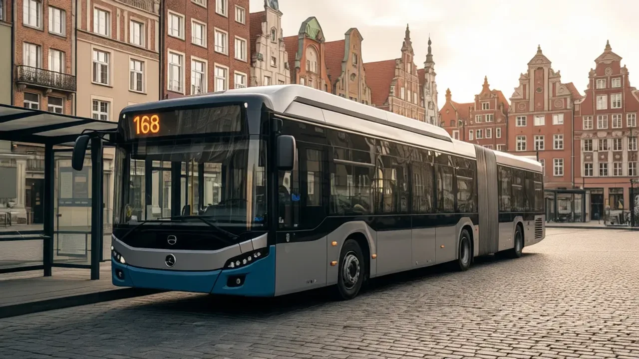 168 ZTM: Trasa, rozkład jazdy i porady dla pasażerów w Gdańsku Nowoczesny autobus niskopodłogowy linii 168 ZTM na przystanku w Gdańsku.