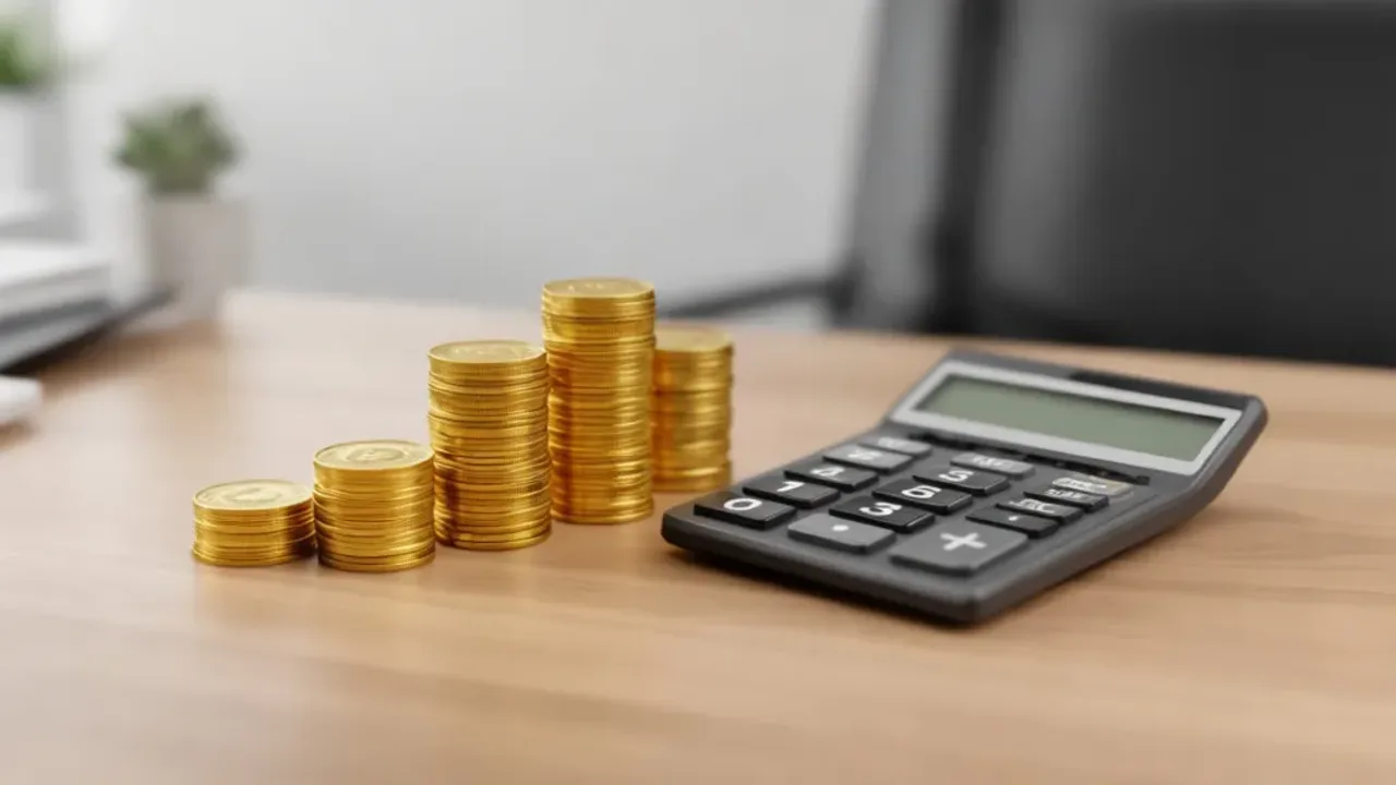 4020 brutto ile to netto? Oblicz swoje wynagrodzenie w 2025 roku Kalkulator i monety na biurku ilustrujące temat 4020 brutto ile to netto.