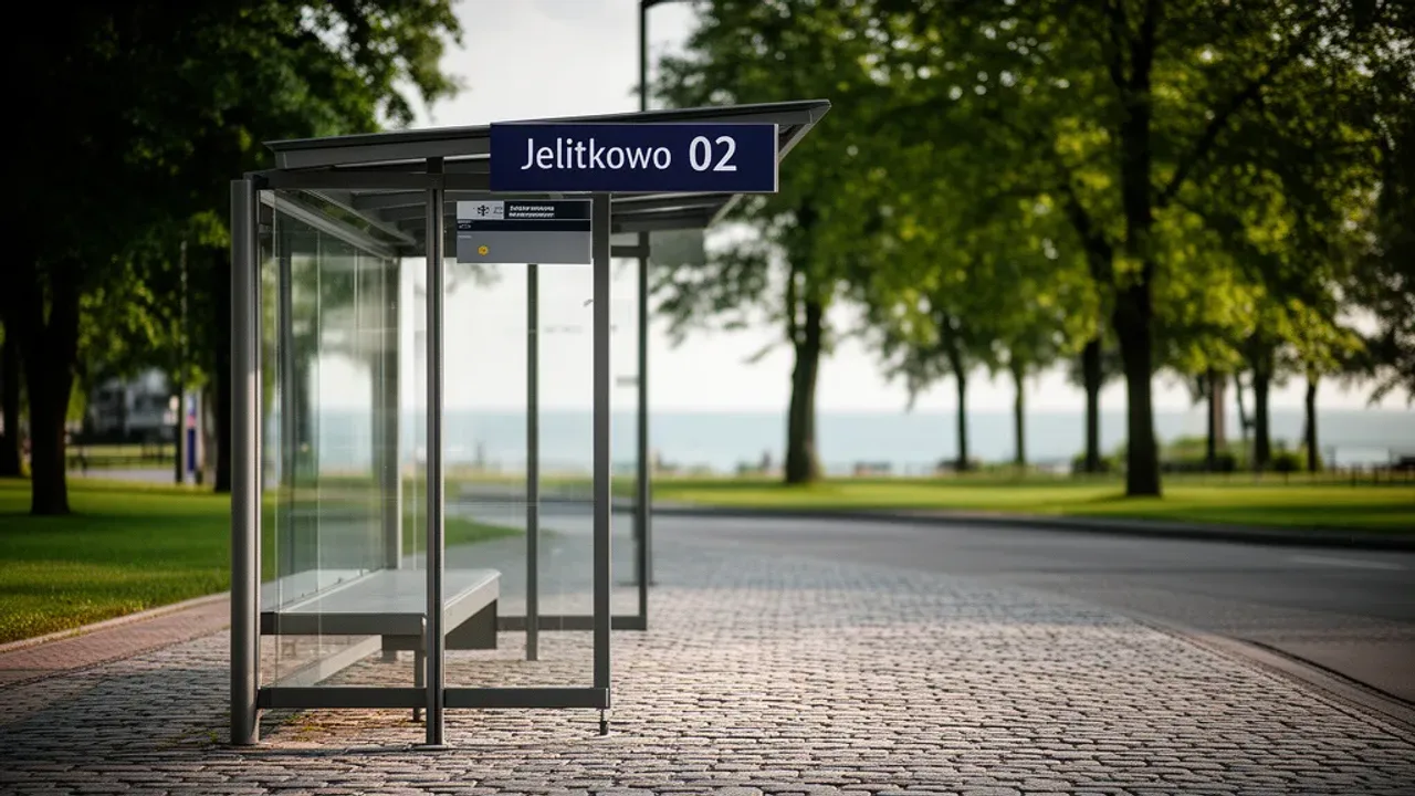 Jelitkowo 02: Praktyczny przewodnik po połączeniach i cenach biletów Nowoczesny przystanek autobusowy Jelitkowo 02 w Gdańsku z widokiem na pas nadmorski.