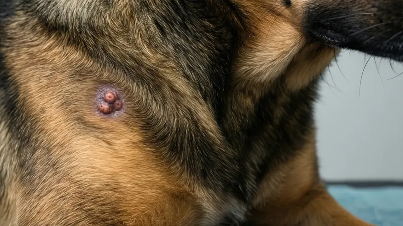 Kaszak u psa zdjęcia: diagnostyka weterynaryjna i skuteczne leczenie Zdjęcie przedstawiające kaszak u psa zdjęcia w zbliżeniu podczas badania klinicznego.