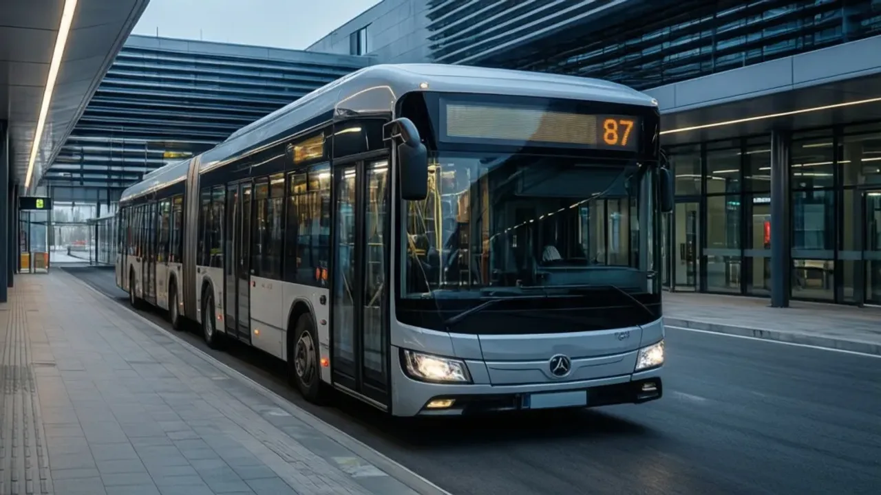 Linia 87 w Gdańsku: Aktualne informacje o transporcie publicznym Nowoczesny autobus oznaczony jako linia 87 zaparkowany na przystanku komunikacji miejskiej w Gdańsku.
