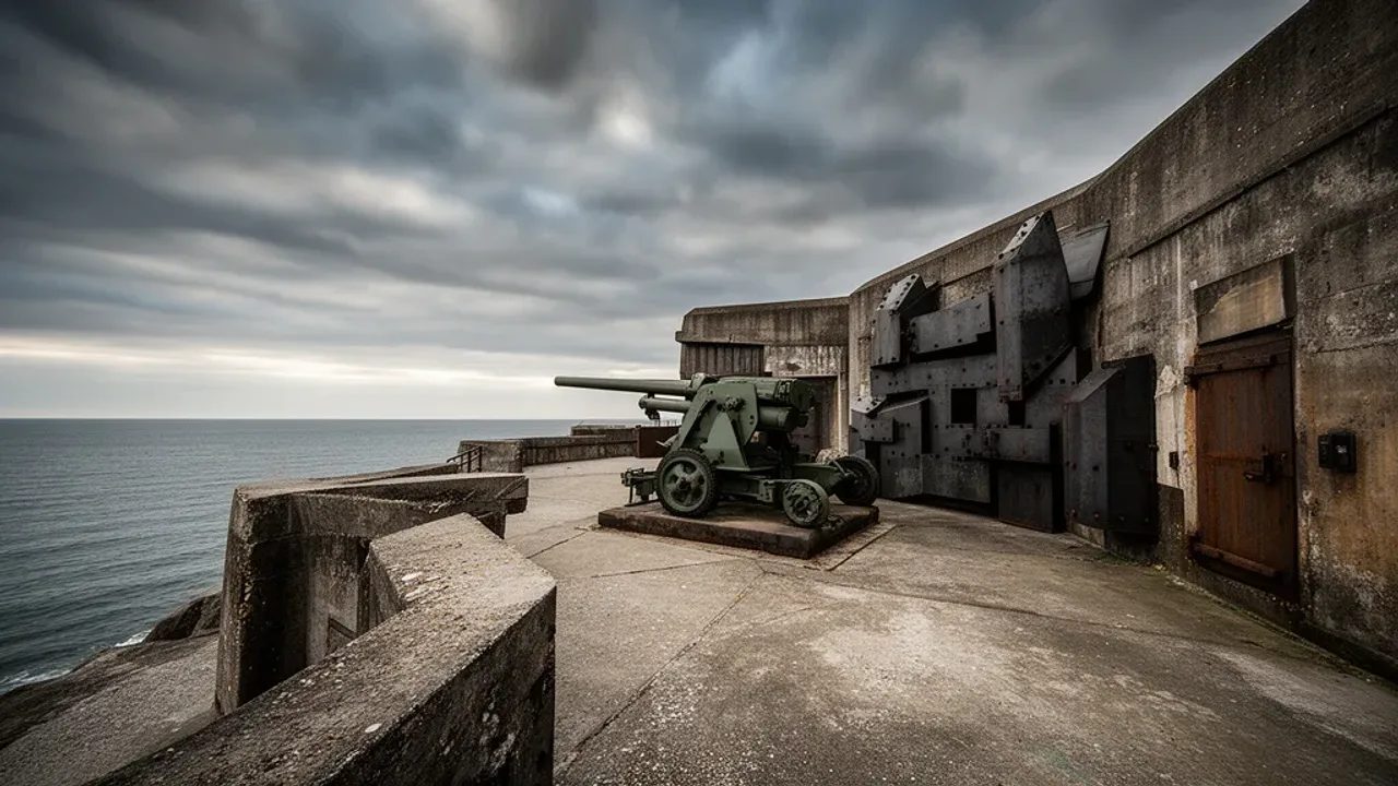 Muzeum Obrony Wybrzeża w Gdańsku: Praktyczny przewodnik i ceny 2026 Wejście do schronu i historyczna armata w Muzeum Obrony Wybrzeża w Gdańsku.