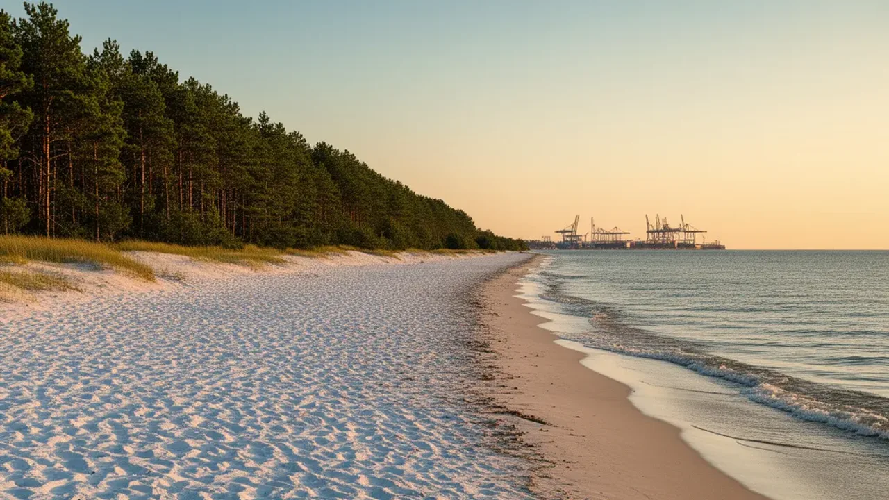 Stogi Gdańsk: praktyczny przewodnik 2026 – Camping i Kąpielisko Pusta plaża i las sosnowy w Stogi Gdańsk w słoneczny dzień.